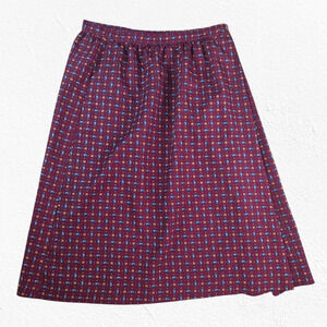 70s Vintage Burgundy Paisley Geometric Boho Retro Midi Full A-Line Skirt Size 12